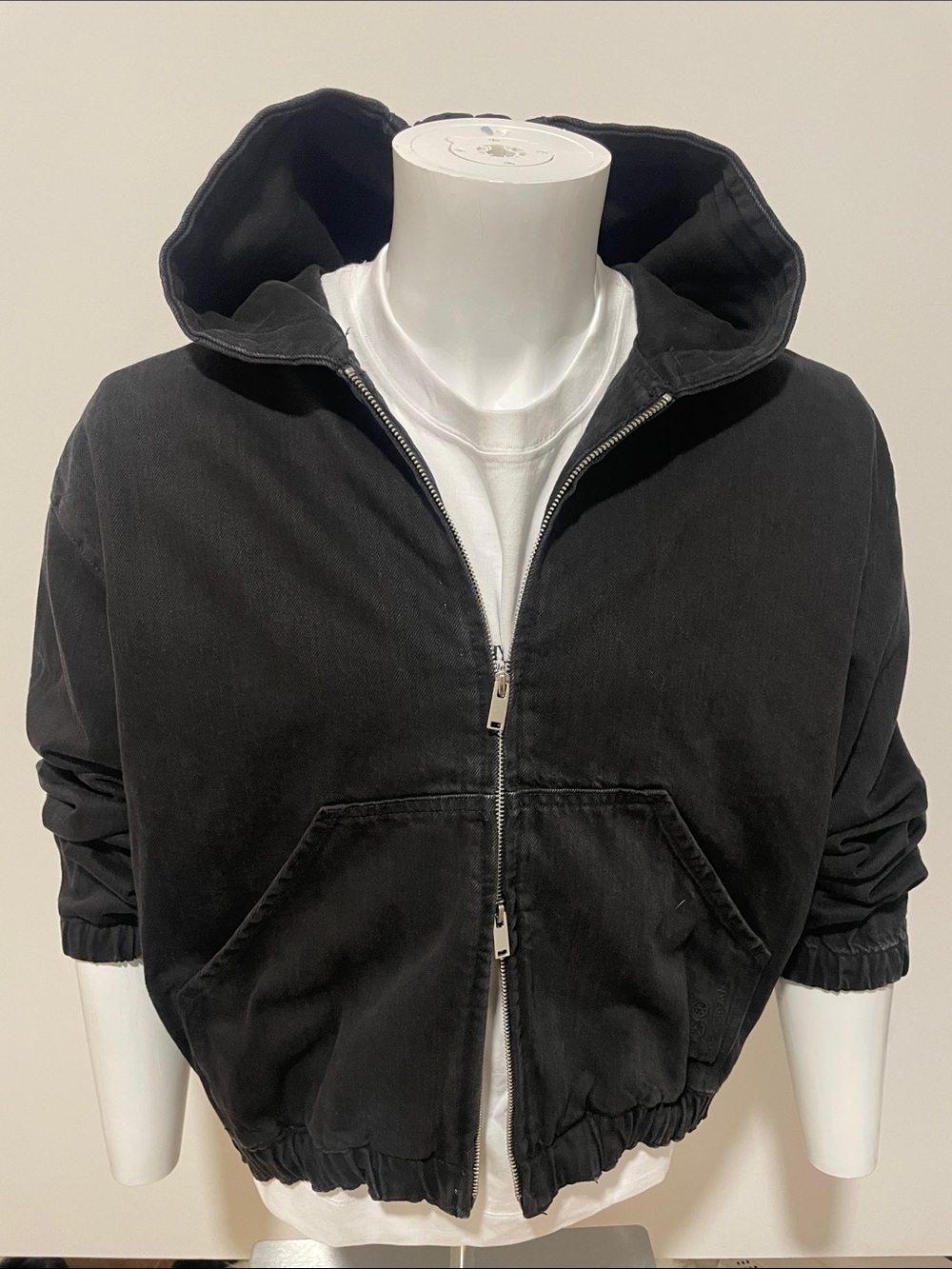 Zara Washed Black Hooded Zip Jacket